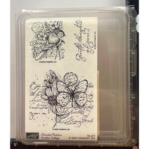 2005 STAMPIN' UP! LIMITED EDITION GARDEN COLLAGE WOOD MOUNTED RUBBER STAMP SET